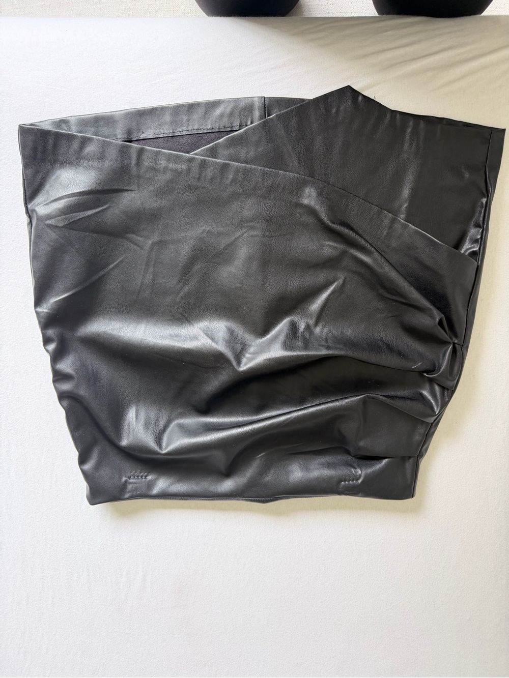 Zara Black Faux Leather Draped Mini Skirt